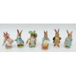 Six Beswick Beatrix Potter figures, Benjamin Bunny version 1, Mr Benjamin Bunny, Peter Rabbit,