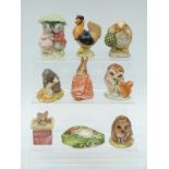 Nine Beswick Beatrix Potter figures including Sally Henny Penny,