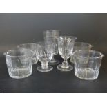 A group of Victorian and Georgian glassware comprising four twin spouted bowls,