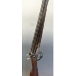 James Purdey 16 bore side by side hammer action shotgun with fine scrolling engraving to the locks,