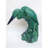 A large majolica style garden heron,