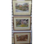 Three framed Danny Byrne limited edition prints of golfing, fishing and hunting cartoons,