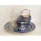 A large blue and white meat plate, Delft and other ceramics,