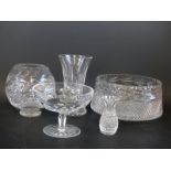 A Waterford Crystal cut glass vase, 18cm tall, Waterford Crystal cut glass tazza,