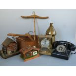 A black bakelite Reliance GEC telephone 9T/ATS, together with a brass Kundo anniversary clock,