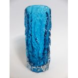 Whitefriars Geoffrey Baxter textured bark 9690 kingfisher blue glass vase,