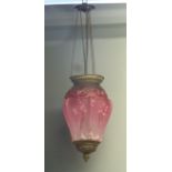 A Victorian / Art Nouveau cranberry glass hanging lamp,
