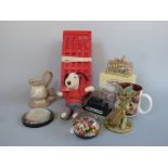 Coca-cola ice cube moulds, milleflori paperweight, studio pottery figures, Snoopy soft toy,