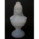 A 19thC pressed opaline glass night light holder in the form of a bust of Queen Victoria raised on