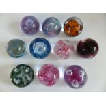 Ten Caithness Glass paperweights Moonflower (orange), Moonflower (green), Quicksilver, Triple Crown,