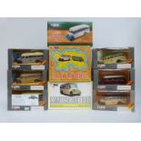 Nine Corgi Classics diecast model buses including Bedford Type OB Coach Royal Blue,