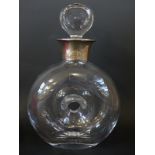 A hallmarked silver collared Broadway glass dougnut decanter (B'ham 2006) 24cm tall.