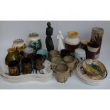 A collection of studio pottery vases, mugs, plates etc including Celtic,