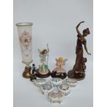 A collection of Franklin Mint musical boxes, two flower fairies on bases,
