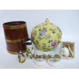 A collection of ceramics including Royal Copenhagen ceramic egg, two Toby jugs, two lidded pots,