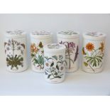 Five Portmeirion Botanic Garden canisters ceramic lids