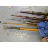 Vintage fly fishing rods including two Eignside Hereford salmon spinning and fly rods,