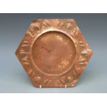 An Art Nouveau copper plate with unusual crest crossed swords with CDL verso,