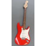 Stratocaster Squier Fender Strat electric guitar in red lacquered finish no.
