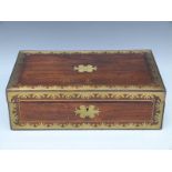 A 19thC brass inlaid rosewood writing slope with embossed leather interior and campaign handles,