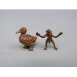 Two miniature cold painted bronze animals,