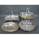 Four silver plated swing handled serving dishes or baskets