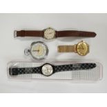 Four pocket and wristwatches comprising Swatch, Accurist Shockmaster,
