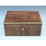 A 19thC rosewood brass bound jewellery box with lift out leather trays and a Bramah lock,
