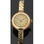 Swiss 9ct gold ladies wristwatch with blued hands,