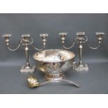 A silver plated punch bowl diameter 27cm with ladle,