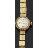 Sekonda 9ct gold ladies wristwatch with two-tone gold hands, Arabic numerals baton markers,