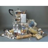 A quantity of silver plated ware to include tea set,