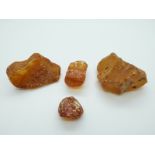 Four pieces of raw uncut copal amber, largest 54 x 32 x 47mm, 72g.