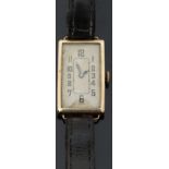 Rolex 9ct gold Art Deco gentleman's wristwatch with blued hands, black Arabic numerals,