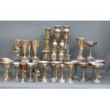 A quantity of silver plated goblets and vases including some sets,