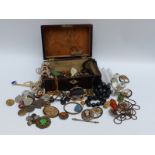 A collection of jewellery including French jet beads, Victorian brooches,