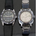 Two vintage diver's wristwatches Talis automatic with date aperture, luminous hands and markers,