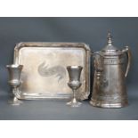 Middletown Plate Co silver plated jug, two goblets and tray,