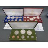 Three cased proof coin sets comprising Trinidad and Tobago,