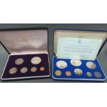 A cased First National Coinage of Barbados proof set together with a First Coinage of the British