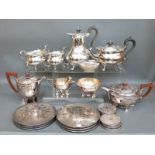 A collection of silver plated ware including two tea sets,one by Mappin & Webb,