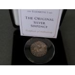A cased Jubilee Mint 1569 Elizabeth I 6d,