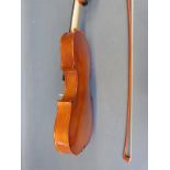 20thC unlabelled violin in lacquered finish, with 35cm one piece back,