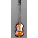 Hofner violin electric bass guitar with burnished flame finish, mother of pearl effect fingerboard,