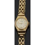 Rotary 9ct gold ladies wristwatch with gold hands and Arabic numerals,