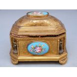 A 19thC French enamel and gilt casket with silk lined interior,