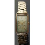 Audax 9ct gold Art Deco style gentleman's wristwatch with inset subsidiary seconds dial,