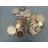 A wooden box containing 185g of mixed silver coinage Queen Victoria onwards,