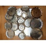 Eighteen various silver plated salvers and trays including a galleried example