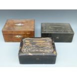 A mother-of-pearl inlaid walnut box with plaque 'Presented by Hope Baptist Chapel 1877',